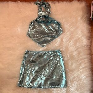 Metallic Blue Skirt Set